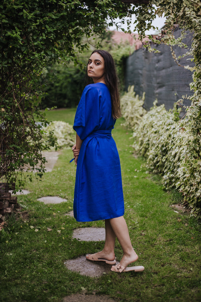 Royal Blue Linen Dress Fresh Garden Joyful Design. 